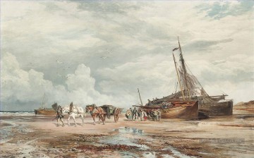 Déchargement des bateaux 2 Samuel Bough paysage Peinture à l'huile